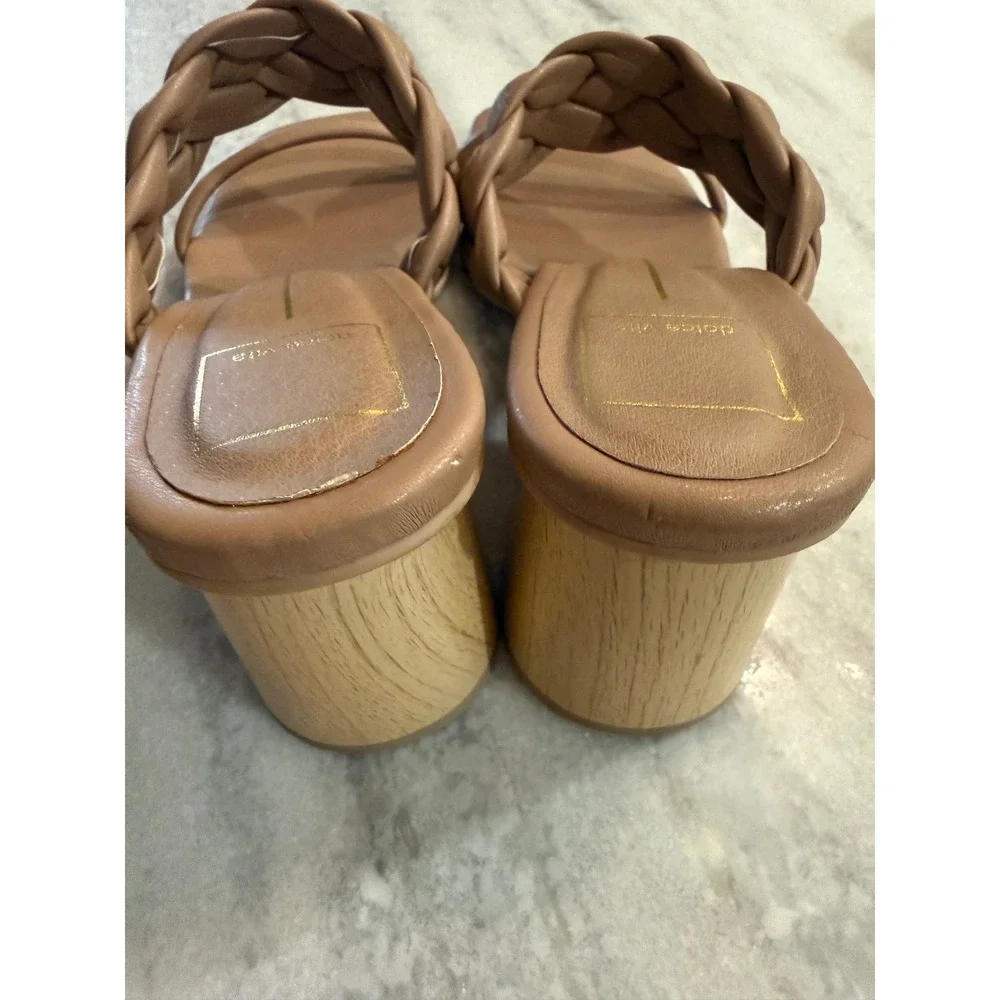 Dolce Vita Paily Braided‎ Block Heel Sandals Tan Nude Square Toe Mule Size 9